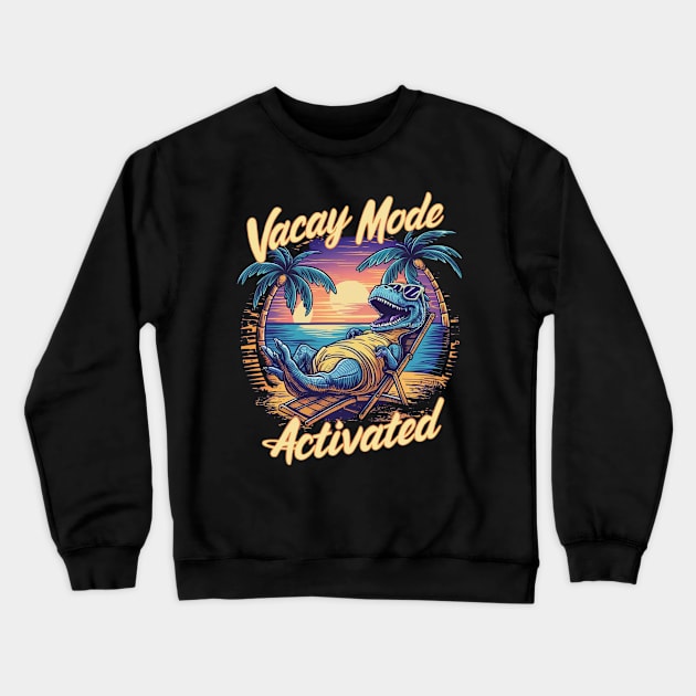 A vivid and amusing design featuring a laid-back dinosaur in sunglasses, lounging effortlessly on a beach chair Crewneck Sweatshirt by YolandaRoberts